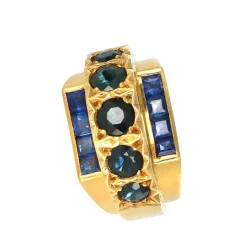 Bague Tank Or jaune Saphirs