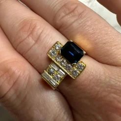 Bague tank Or jaune Saphir Diamants