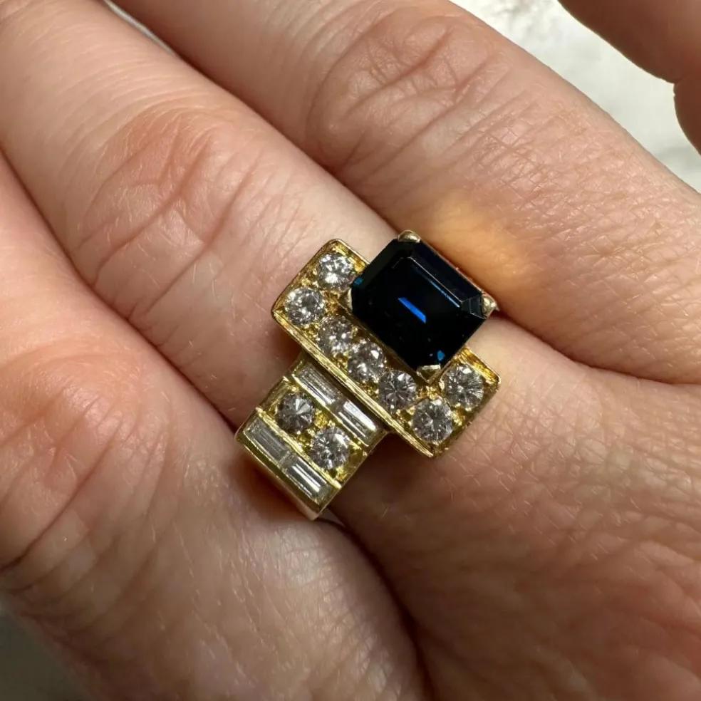 Bague tank Or jaune Saphir Diamants