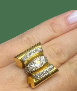 BAGUE TANK OR PLATINE DIAMANTS