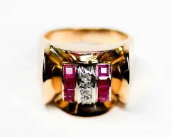 Bague Tank Or Rose Diamants et Rubis Verneuils