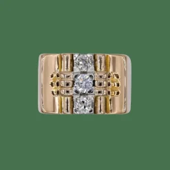 Bague Tank or rose diamants