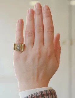 Bague Tank or rose diamants