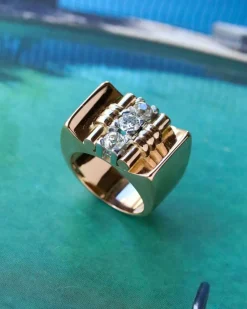 Bague Tank or rose diamants