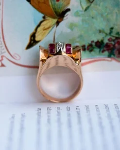 Bague Tank Or Rose Diamants et Rubis Verneuils