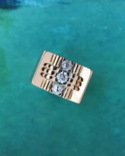 Bague Tank or rose diamants