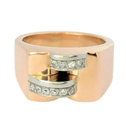Bague Tank or rose et diamants