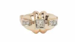 Bague Tank or rose et diamants