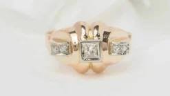 Bague Tank or rose et diamants