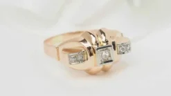Bague Tank or rose et diamants
