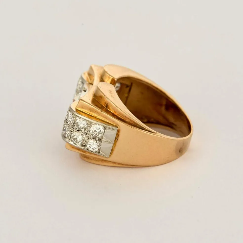 Bague tank or rose et gris et diamants