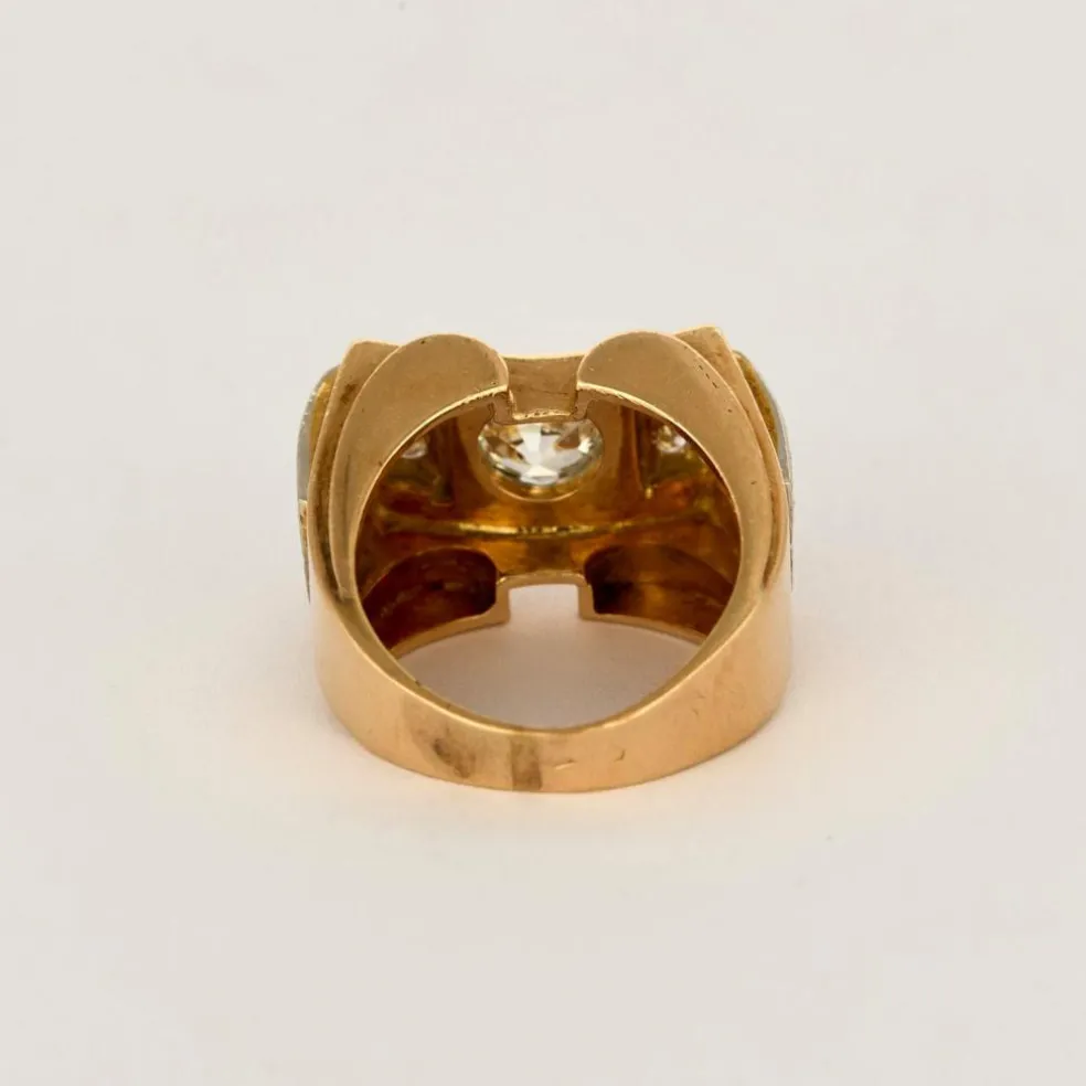 Bague tank or rose et gris et diamants