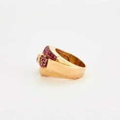 Bague Tank or rose et rubis de synthèse