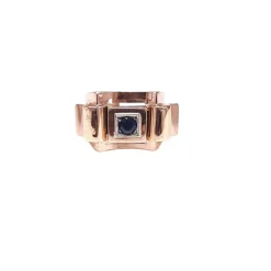 Bague Tank or rose et saphir