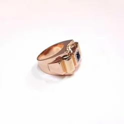 Bague Tank or rose et saphir
