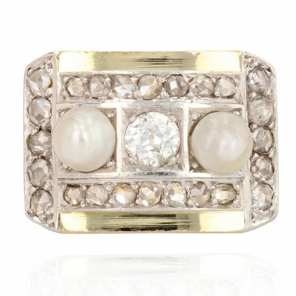 Bague tank perles fines et diamants