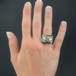 Bague tank perles fines et diamants