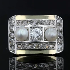 Bague tank perles fines et diamants