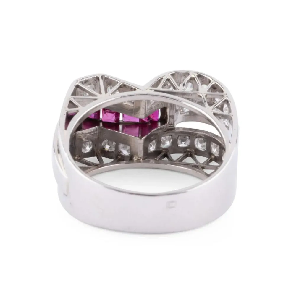 Bague Tank Platine Diamant Rubis