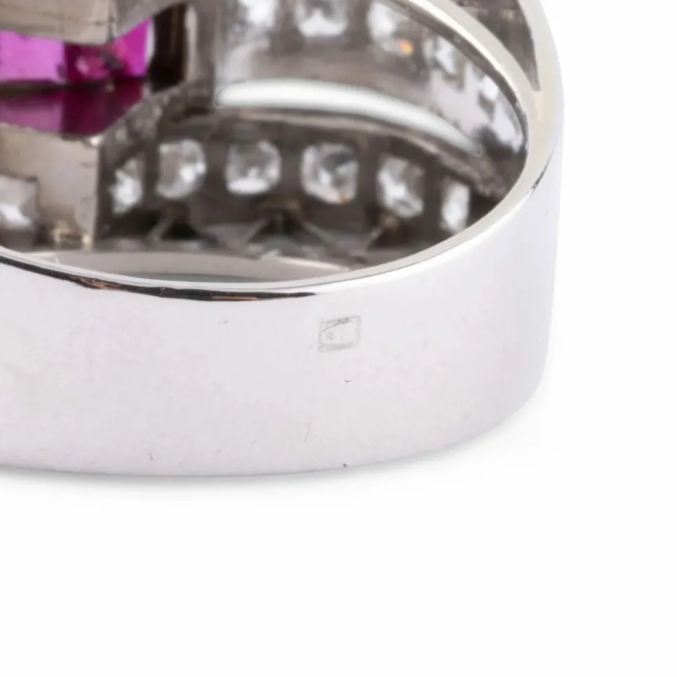 Bague Tank Platine Diamant Rubis