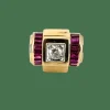Bague tank rubis calibre et diamant en or jaune