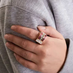 BAGUE TANK RUBIS DIAMANTS