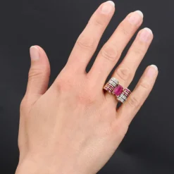 Bague tank rubis et diamants