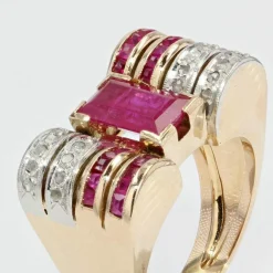 Bague tank rubis et diamants