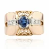 Bague tank saphir diamants bombée