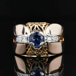 Bague tank saphir diamants bombée