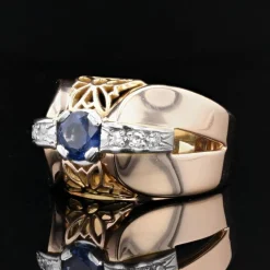 Bague tank saphir diamants bombée