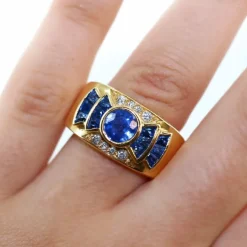 Bague tank saphirs et diamants