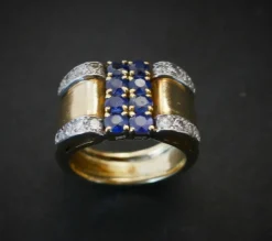 Bague Tank Saphirs et Diamants, Or