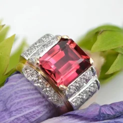 Bague tank tourmaline et diamants