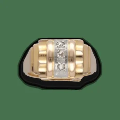 Bague Tank vintage en or jaune 18K et platine avec diamants taille rose – Vers 1940 – Taille 55