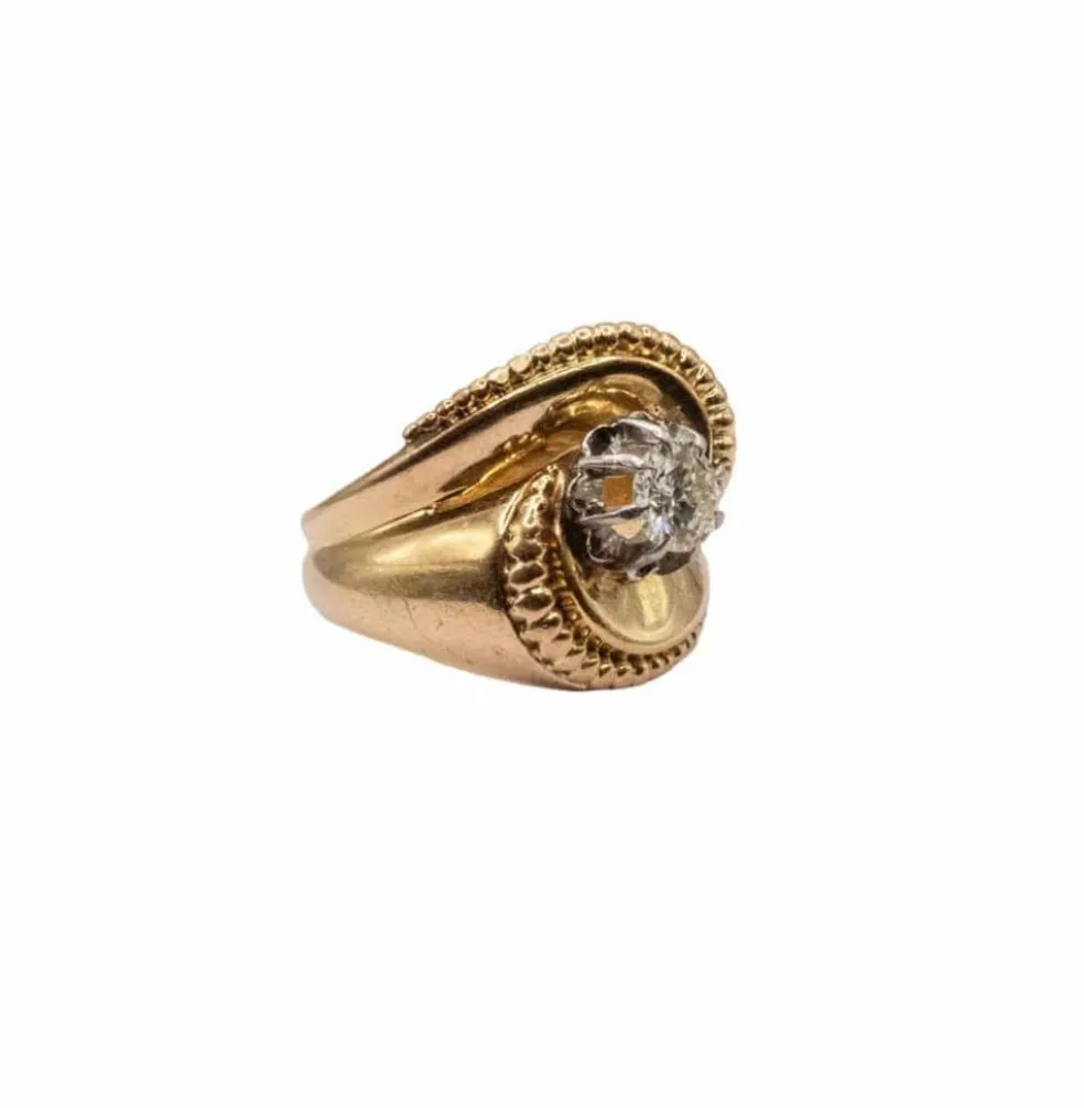Bague Tank Vintage Or 18K & Diamants