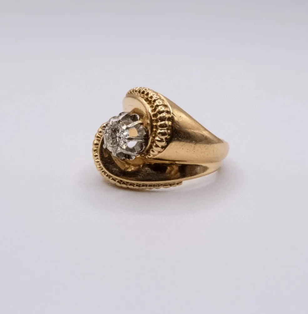 Bague Tank Vintage Or 18K & Diamants