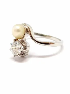 Bague Toi & Moi, diamant, perle
