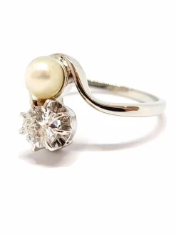 Bague Toi & Moi, diamant, perle