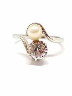 Bague Toi & Moi, diamant, perle
