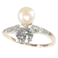 Bague Toi & Moi diamants et perle