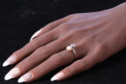 Bague Toi & Moi diamants et perle