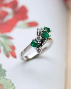 Bague Toi & Moi en Or blanc Emeraudes et Diamants