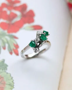 Bague Toi & Moi en Or blanc Emeraudes et Diamants