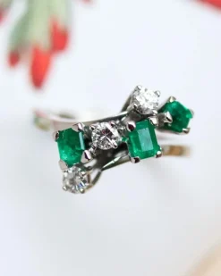 Bague Toi & Moi en Or blanc Emeraudes et Diamants