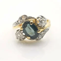 Bague toi & moi en or jaune saphir et diamants