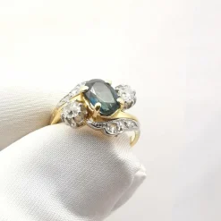 Bague toi & moi en or jaune saphir et diamants