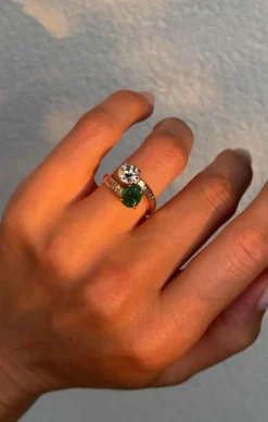 Bague toi & moi émeraude diamants