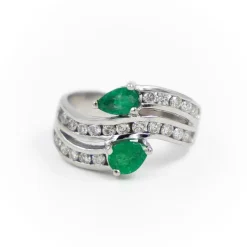 Bague Toi & Moi Or blanc Emeraude