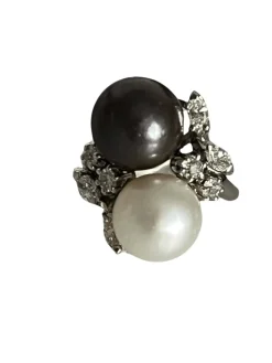 Bague Toi & Moi Or blanc Perles Diamants